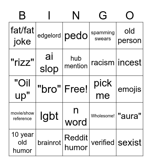 corny YouTube comments bingo Card
