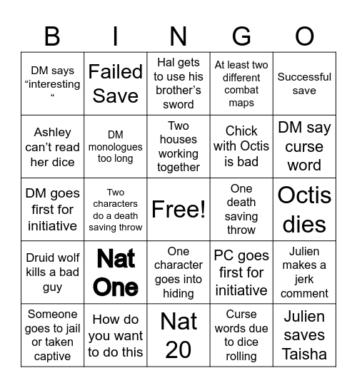 CR Campaign 4 Episode 4 Bingo Card
