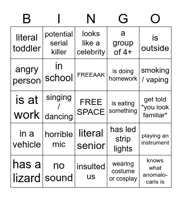 omegle Bingo Card
