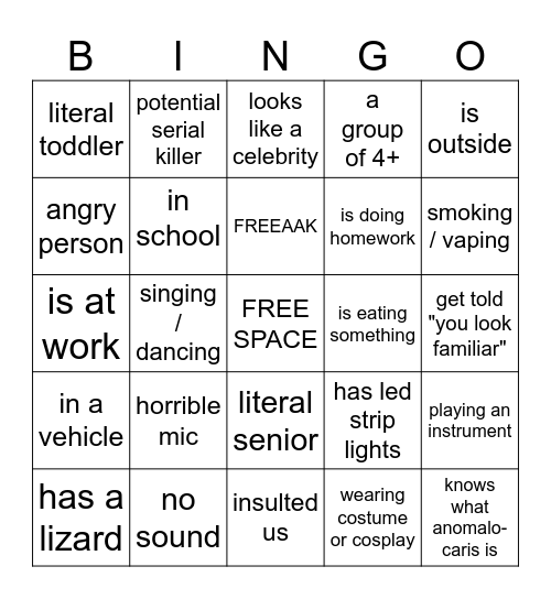 omegle Bingo Card