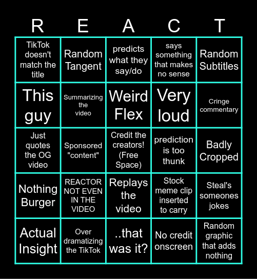 Bad Reactor Bingo Card