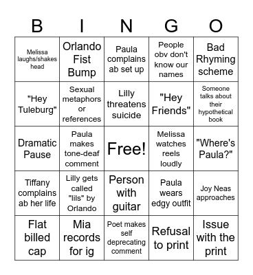 Open Mic Bingo Card