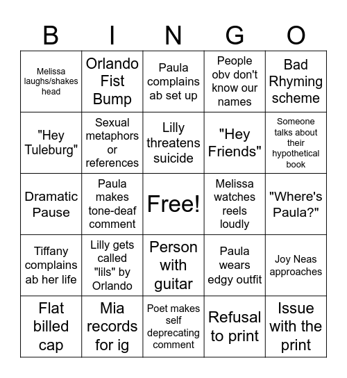 Open Mic Bingo Card