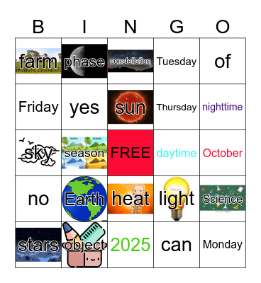 1st Grade INCA/Objects in the Sky Bingo Card