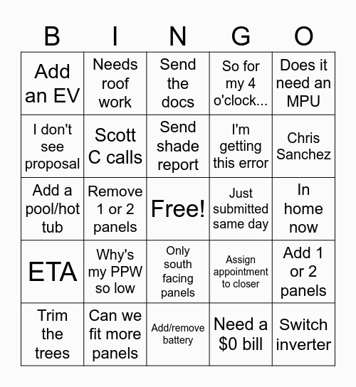 Proposal Dept Bingo Card