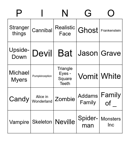 Pumkingo Bingo Card
