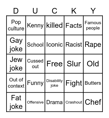 South Park Bingo Card