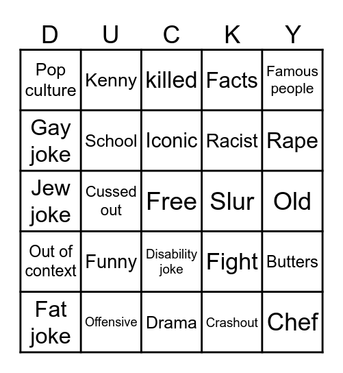 South Park Bingo Card