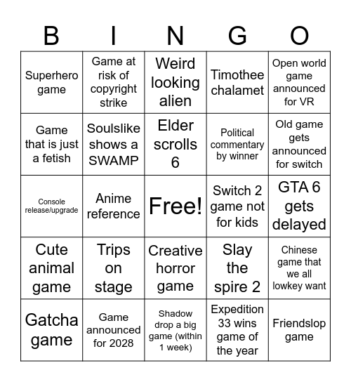 Untitled Bingo Card