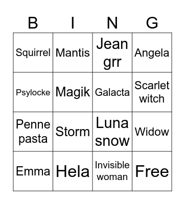 Rivals ladies Bingo Card
