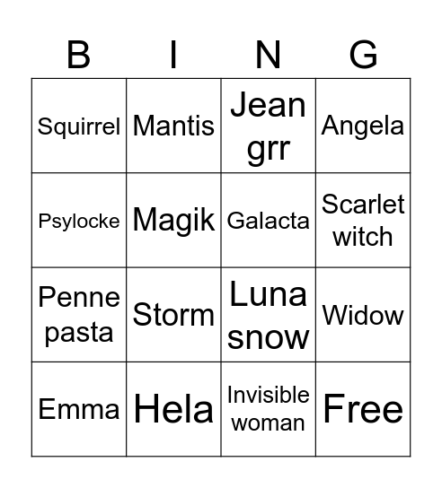 Rivals ladies Bingo Card