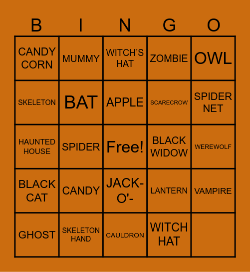 Fall Bingo - October Bingo Card