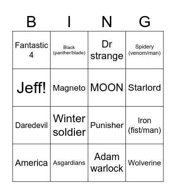 Rivals boys Bingo Card