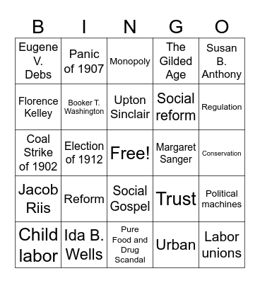 The Progressive Era Bingo Card