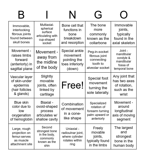 Exam 2 - Mon - Call List Bingo Card