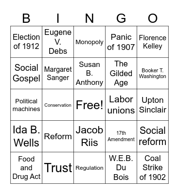 The Progressive Era Bingo Card