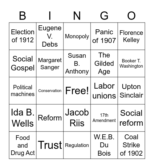 The Progressive Era Bingo Card