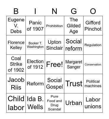 The Progressive Era Bingo Card