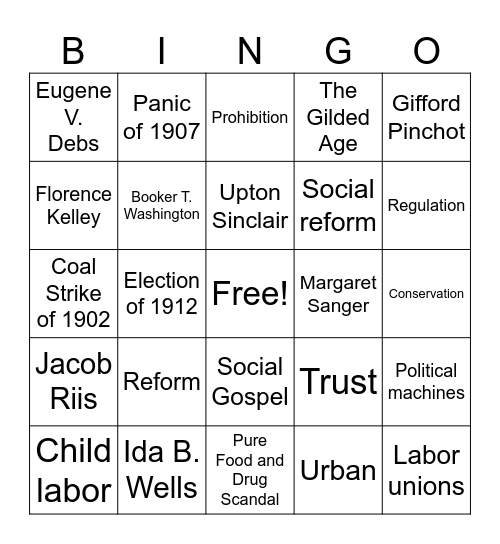 The Progressive Era Bingo Card