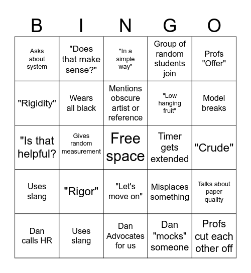 Studio Review Bingo Card