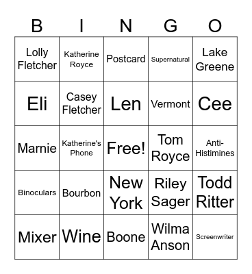 The House Across the Lake Bingo Card