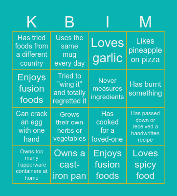 Kitchen Bingo! Bingo Card