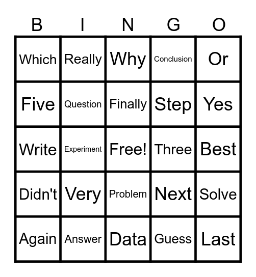 Middle School Science Fair Bingo Card