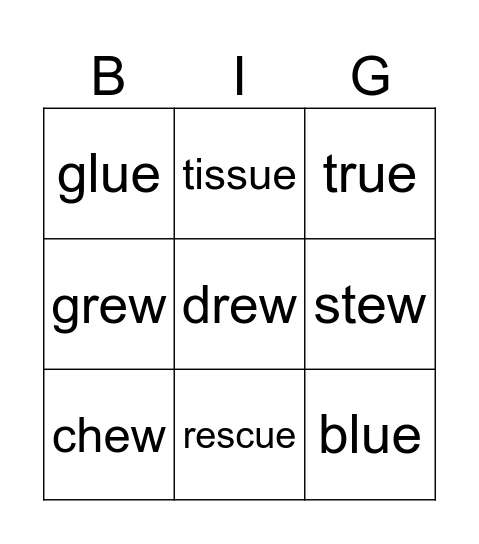 ew/ue DIGRAPH BINGO Card