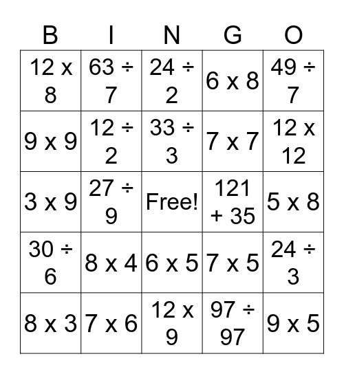 Ms Steck's Math Bingo A Bingo Card