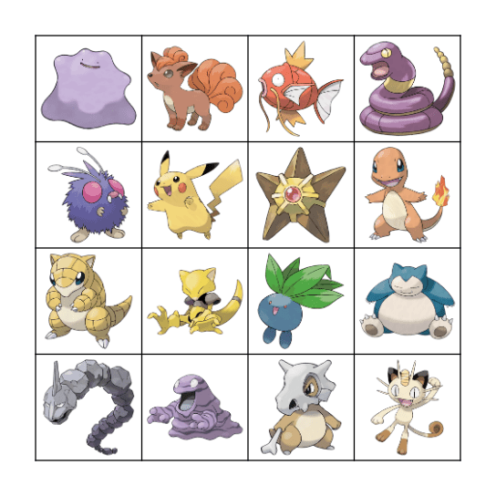 Pokémon Bingo Card