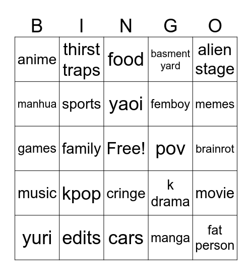 Untitled Bingo Card