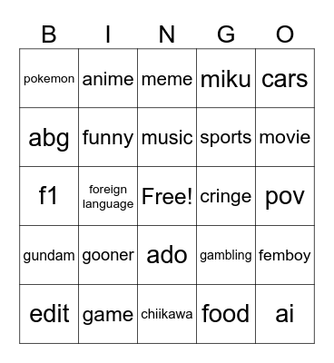 Untitled Bingo Card