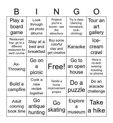 Date Night Bingo Card