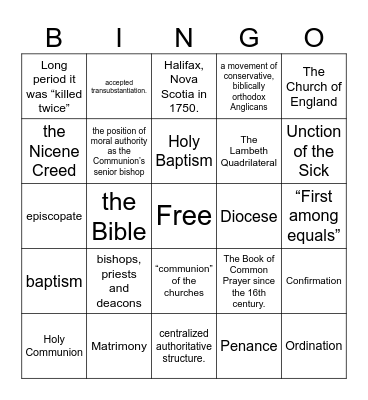 Anglicanism Bingo Card