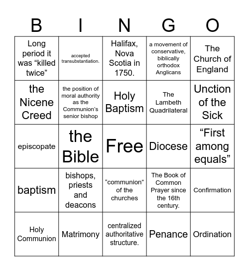 Anglicanism Bingo Card