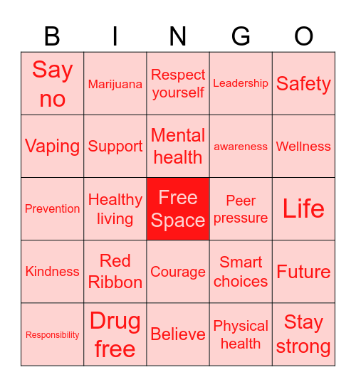 Red Ribbon Week Bingo Card