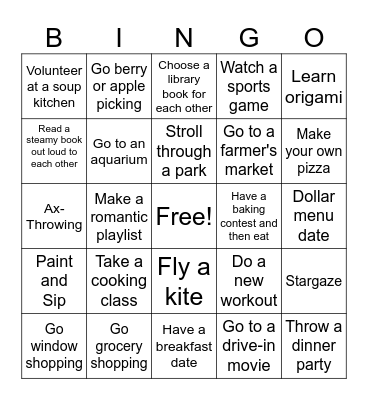 Date Night Bingo Card