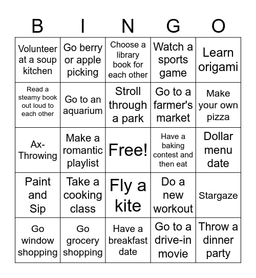 Date Night Bingo Card
