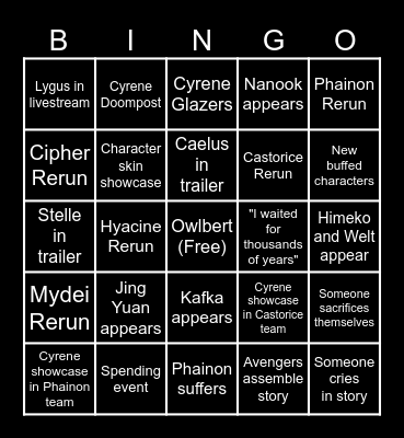 3.7 Livestream Bingo Card Bingo Card
