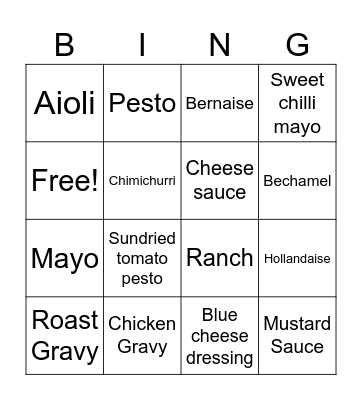 Fat-Based Sauces Bingo Card