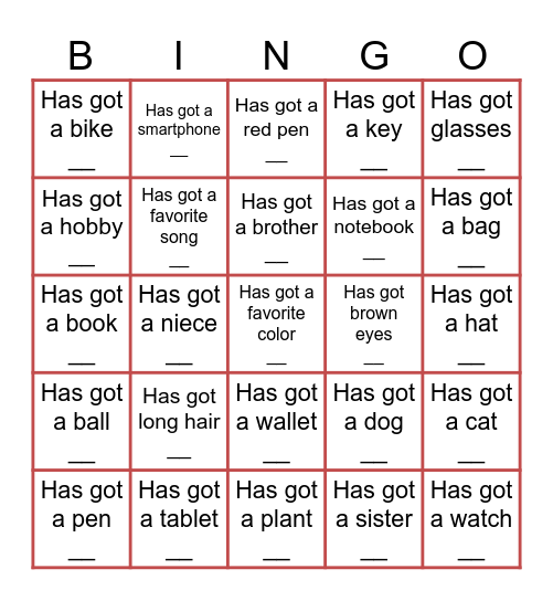 Have you got..? Bingo Card