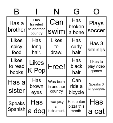 Get to Know You Bingo Card