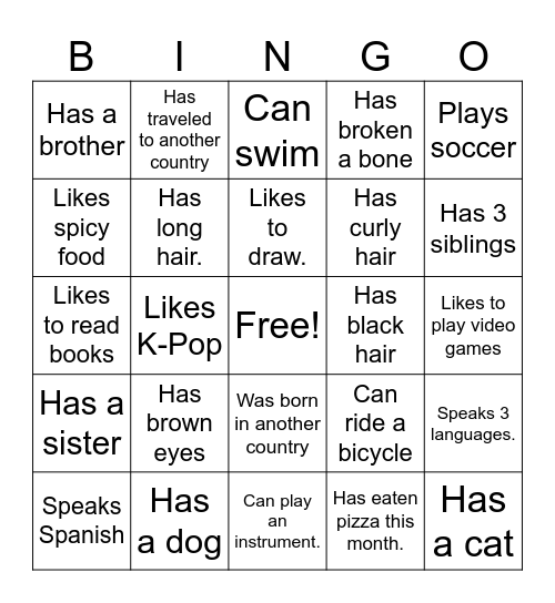 Get to Know You Bingo Card