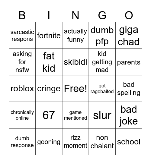 stupid gen alpha kids Bingo Card