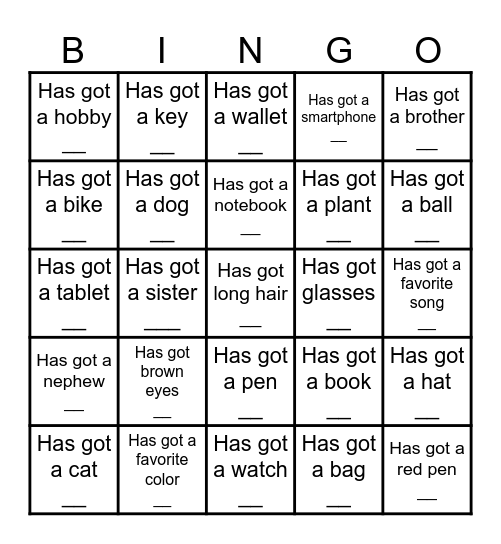 Have you got..? Bingo Card