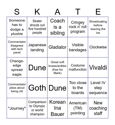ISU Grand Prix Bingo Card