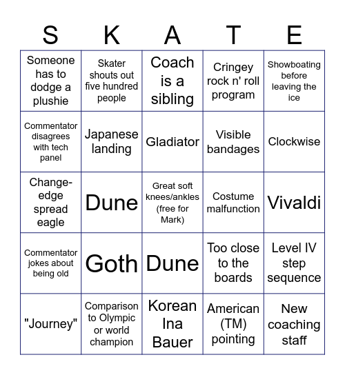 ISU Grand Prix Bingo Card