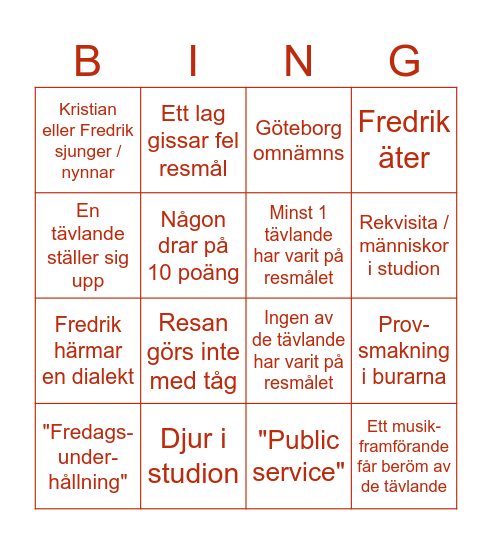På Spåret 2025 Bingo Card