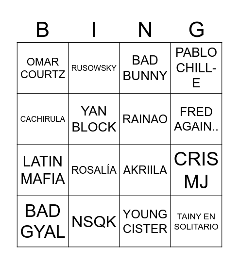 DATA 2 Bingo Card
