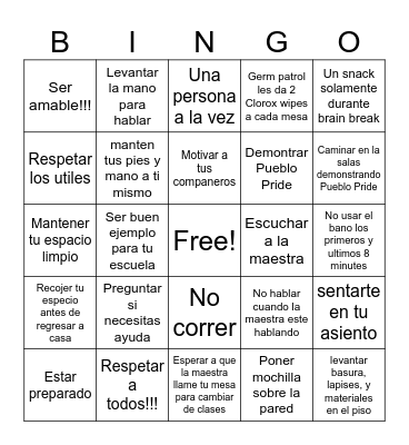 Normas de La Clase Bingo Card